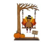Swingin' Thanksgiving Turkey Decor, Wooden Colorful Wings and Gobble 'Til You Wobble Sign, Farmhouse Autumn Wall Ornament, Thanksgiving Wooden Turkey Decor for Party(1 PC)
