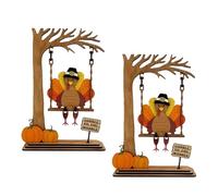 Swingin' Thanksgiving Turkey Decor, Wooden Colorful Wings and Gobble 'Til You Wobble Sign, Farmhouse Autumn Wall Ornament, Thanksgiving Wooden Turkey Decor for Party(2 PCS)