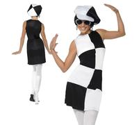 60's Black & White Large Party Girl Costume - dress costume fancy girl party ladies 60s 1960s black white outfit swinging womens 70s go
