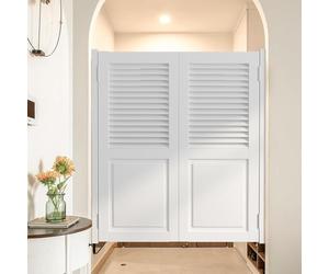 Swinging Cafe Doors 32" 36" 40" 48" Wide Interior Saloon Doors for Kitchen Doorway Laundry Bathroom Louvered Door with Hinges Wood Swing Half Door Two-Way Open(White,110x90cm/43 x36)