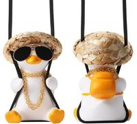 Swinging Car Duck, Cute Car Interior Hanging Accessories for Rear View Mirror, Swinging Duck Car Hanging Ornament, Car Pendant Sunglasses Duck Hanging Swing (Straw Hat)
