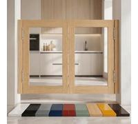 Swinging Doors with Clean Plastic Panel, Wood Cafe Saloon Doors Half Door | Swing Cafe Doors, Double Entrance Partition for Kitchen Bar Cellar Porch Barn Dutch Door(Natural,W80 x H90cm)