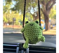 Swinging Frog Car Hanging Ornament, Cute Hanging Car Decor, Handmade Crochet Rear View Mirror Pendant Car Hanging Decor for Home Office Car Interior Decor (Frog-A)