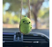 Swinging Green Dinosaur Car Hanging Ornament, Cute Hanging Car Decor, Handmade Crochet Rear View Mirror Pendant Car Hanging Decor for Home Office Car Interior Decor (Green Dinosaur)