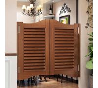 Swinging Half Doors,Western Style Cafe Doors,Solid Wood Cowboy Bar Kitchen,with Double Action Stainless Steel Hinges,Interior Decoration,for Bars, porches-Brown-C-W155×H90cm(Double Door)