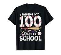 Swinging Into 100 Days of School Baseball 100th Day Funny T-Shirt
