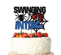 Swinging into 2 Cake Topper, Spider Theme 2nd Birthday, Superhero Themed Birthday Party Decorations Garland for Kids, Third Decor for 2 Year Old Boys Girls