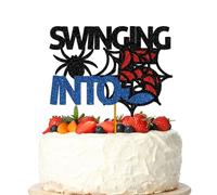 Swinging into 5 Cake Topper, Spider Theme 5th Birthday, Superhero Themed Birthday Party Decorations Garland for Kids, Third Decor for 5 Year Old Boys Girls