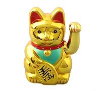 Swinging Lucky Cat Figurine with Gold Nugget Design, Powered by AAA Batteries for Home, Office and Store Counter Decoration Purposes (Bright Gold)