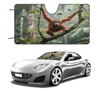 Swinging Orangutan Car Windshield Sun Shade - Reflector Sunshade Offers Ultimate Protection for Car Interior, Cool Reflective Sun Blocker Fits Small Sedans, Mini SUVs 55"x30"