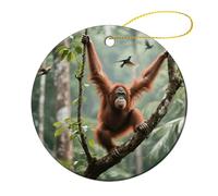 Swinging Orangutan Christmas Tree Ornaments Ceramic Xmas Round Pendant Keepsake Gift for Xmas Tree Winter Holiday Hanging Ornament for Women Men 2.8 Inch 1 Pcs
