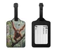 Swinging Orangutan Luggage Tag Suitcase Marker Travel Baggage Identifier with Boarding Card Holder Sturdy PU Travel Label for Suitcases and Work Bags