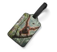 Swinging Orangutan Personalized Luggage Tags for Suitcases, Cute PU Leather Travel Luggage Tags, Suitcase Identifier Name Baggage Tag, Bag Tag for Men Women Luggages Handbags