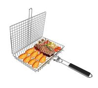 SWINGTEK Fish Grilling Basket, Folding Portable Stainless Steel BBQ Grill Basket for Fish Vegetables Shrimp with Removable Handle, with Basting Brush and Storage Bag