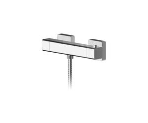 Swinscoe Contemporary Bathroom Wall Mount Square Thermostatic Bar Valve with Bottom Outlet, 55mm x 261mm, Chrome - Balterley