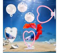 Swirge Betta Fish Toys, 2 PCS Heart Fish Exercise Ring and Nitrifying Balls Set, Heart Betta Mirror Toy Set, Feeding Ring with Suction Cup, Fishing Tank Accessories for Gifts (Pink)