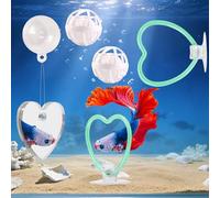 Swirge Betta Fish Toys, 2 PCS Heart Fish Exercise Ring and Nitrifying Balls Set, Heart Betta Mirror Toy Set, Feeding Ring with Suction Cup, Fishing Tank Accessories for Gifts (Green)