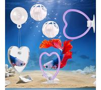 Swirge Betta Fish Toys, 2 PCS Heart Fish Exercise Ring and Nitrifying Balls Set, Heart Betta Mirror Toy Set, Feeding Ring with Suction Cup, Fishing Tank Accessories for Gifts (Purple)