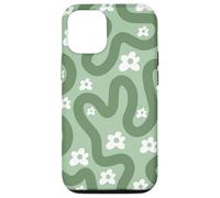 Swirl Abstract Line Art Cute Flower Retro 60s 70s Sage Green Case for iPhone 12/12 Pro