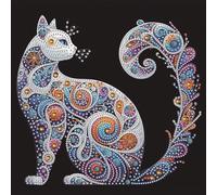Swirl Art Cat Special Shaped DIY Partial Drill Kit 30x30cm | DIY diamond art kit, 30x30 cm canvas, partial drill, easy symbols, home decor; tool set & bag included; not for under 18
