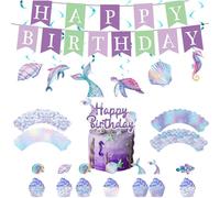 Swirl Box Bag Flag Banner Cake Insert Party Plate Hanging Mermaid Theme Party Accessories for Birthday and Gathering