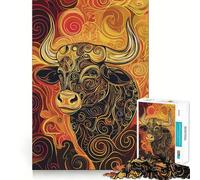 Swirl Bull Taurus Art 1000 Pieces Jigsaw Puzzles for Teenagers Cognitive Toy Gentle Leisure Pattern Assembly Fine Art Piece (50x75cm)