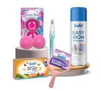 Swirl Laundry Cleaning Bundle | Includes Stain Remover Pen, Dryer Balls, Lint Roller, Easy Iron Spray & Tropical Scented Dryer Sheets | Clothes Washing Essentials