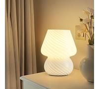 Swirl Mushroom Lamp, Translucent Glass Table Bedside Lamp with 3 Colors Temperature Change, Modern Striped Desk Light for Bedroom, Living Room, Home Decor
