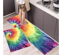 Swirl Pattern Kitchen Rugs Sets Non Slip Washable Kitchen Mats Anti Fatigue Comfort Tie-Dye Art Floor Mats for Laundry, Hallways, Sink 40x60cm+40x120cm Multicolor