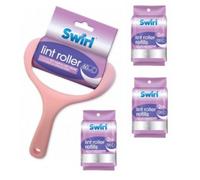 Swirl Sticky Lint Roller Clothes Pet Hair Remover Fluff Dust Lint 420 Sheets (Roller Plus 3 Refill Packs)