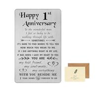 SwirlColor 1st Wedding Anniversary Card for Husband, To the Wonderful Man Happy 1st Anniversary Card Gifts for Him Husband Boyfriend, Stainless Steel Engraved Wallet Card