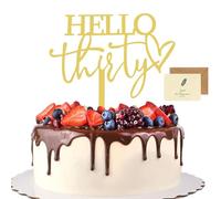 SwirlColor 30th Birthday Cake Topper, Personalised Hello Thirty Cake Topper Gold Acrylic 30th Birthday Decorations with A Congratulation Card