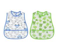 SwirlColor Baby Bibs 6-36 Months, Lovely Waterproof Bibs with Front Pocket Double Layer Plastic Cotton Bids for Little Kids 2pcs