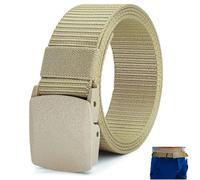 SwirlColor Belts for Men, Adjustable and Lightweight Nylon Canvas Belt Metal Free Work Belt Buckle for Quick Passage Through Airport Security 3.8x120cm -Khaki