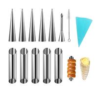SwirlColor Cream Horn Moulds, 10Pcs Stainless Steel Croissant Cannoli Moulds Cone Tubular Cannoli Tubes for DIY Desserts Pastry Christmas, with Brush, Piping Bag and Nozzle