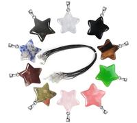 SwirlColor Crystal Necklaces Stars Shaped Stone Pendants, 10 Pieces Natural Assorted Color Healing Crystals Necklace with Leather Cord for Jewellery Making