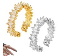 SwirlColor Cubic Zirconia Ring, 2 Pcs Adjustable Silver and Gold Rings for Women Shiny Rectangular Eternity Ring Opening Ring for Women and Girls Jewellery Gift