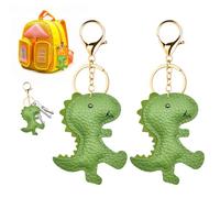 SwirlColor Dinosaur Keyrings for Women, 2pcs Artificial Leather Funny Green Cartoon Animal Keychains Reversible Keyrings for Kids