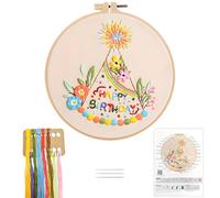 SwirlColor Embroidery Kits for Adults, Exquisite Birthday Hat Pattern Embroidery Kit for Beginners with Embroidery Fabric Hoop Thread