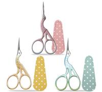 SwirlColor Embroidery Scissors Set of 3, Small Stork Scissors Stainless Steel for Craft Needlework Sewing with Fake Leather Cover