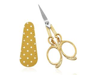 SwirlColor Embroidery Scissors Small Sharp, Butterfly Sharp Sewing Scissors Stainless Steel Small Craft Scissors with Blue PU Cover for Embroidery Needlework Art Work and Daily Use (Yellow)