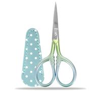 SwirlColor Embroidery Scissors Small, Stainless Steel Craft Scissors Small Sharp Scissor for Sewing Threading Handicraft 1pcs with Fake Leather Scissor Cover (Blue)