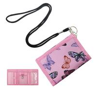 SwirlColor Girls Purse, Lanyard Small Purse Tri-Folded Kids Wallet Cute Butterfly Pattern Pink Purse for Girls Teenagers