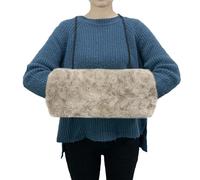SwirlColor Hand Muffs Faux Fur, Muff for Warming Hand in Winter Khaki Portable Handmuff Women Hand Warmer Muff with Neck Cord and Zip Pocket