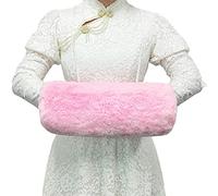 SwirlColor Hand Muffs for Women, Portable Pink Plush Faux fur Hand Muff with Neck Cord Hand Warmer muff with A Hook for Women and Girls In Winter 36 x 20 cm/14.17 x 7.87 in