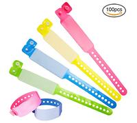 SwirlColor ID Wristbands Adults, 100 Pack Disposable VIP Event Wristbands PVC Teens Safety ID Bracelet (Adults, Pink+Blue+Green+Yellow)