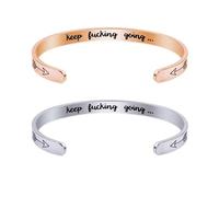 SwirlColor Keep Going Bracelet Silver Rose Gold Cuff Bangle Bracelet Engraved Inspirational Gifts for Women Friends Couple 2 pcs