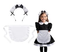 SwirlColor Kids Aprons for Cooking, Waist Pleated Lace White Apron Retro Multiuse Kids Apron for Kitchen Costume Party, with a Headband for Girls Aged 7-10