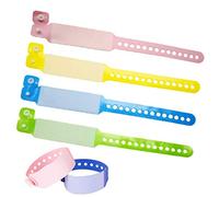 SwirlColor Kids id Wristband, 100 Pack Disposable Event Wristbands PVC ID Band for Children Safety Bracelet - (Kids, Pink+Blue+Green+Yellow)