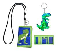 SwirlColor Kids Wallet with Lanyard, Zippered Purse with Dinosaur Pattern for Boys 9-12, Dinosaur Keyring